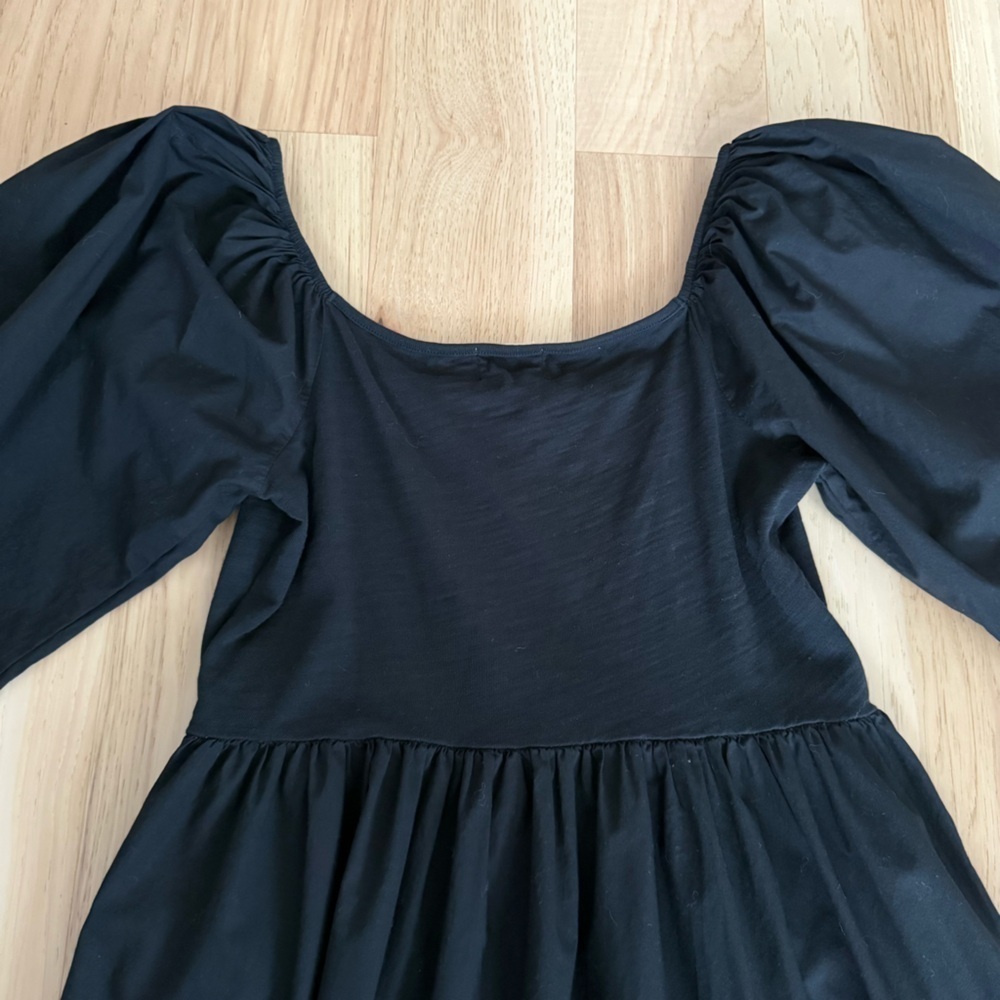 Nation LTD Heddie Combo Babydoll puff 3/4 sleeves Dress Size M In Jet Black - Picture 9 of 14